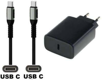 OneOne 20W snellader + 0,2m sterke USB C naar C kabel. PD lader. Oplader adapter past op Samsung Galaxy Note 10, 10+, 10 Lite, 20, 20 Ultra, Galaxy A06, A16, A26, A35, A36, A55, A56, C55, F05, F14, F16, F55
