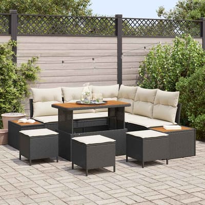 vidaXL - Tuinbank - Set - 9 - st - 8-Aantal - zitplaatsen - Zwart - Poly - rattan