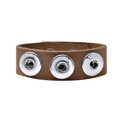 Quiges Dames Leren Armband voor 18mm Drukknopen/Chunks Bruin 18.5-20.5cm - EBM118