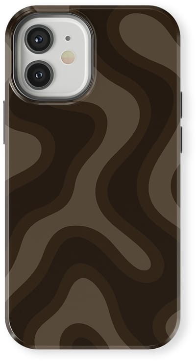 DripCase Curvy Lines Hoesje geschikt voor iPhone 12 Mini | Backcover met Mag | Design Tough Case geschikt voor iPhone 12 Mini Espresso Wave