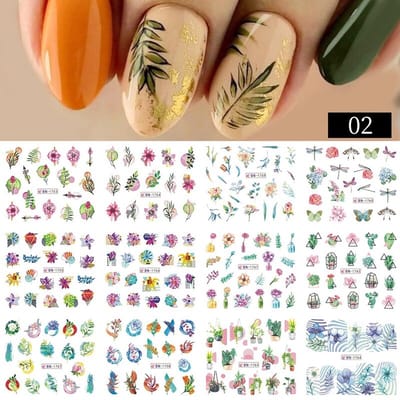 12 Stuks Nagelstickers – Nail Art Stickers – Kleurrijke Botanical