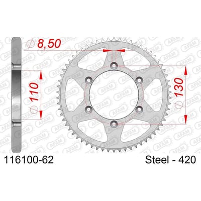 Stalen tandwiel Afam 420 62 dents