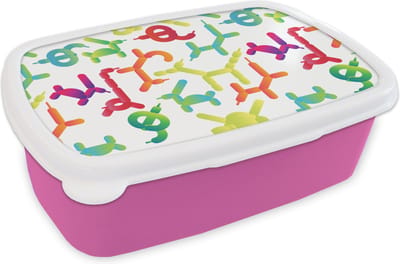 Broodtrommel Roze - Lunchbox - Brooddoos - Ballon - Patronen - Dieren - 18x12x6 cm - Kinderen - Meisje