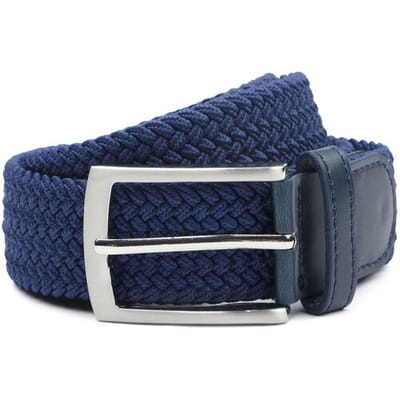 Suitable Geweven Riem Donkerblauw (navy) - Maat 95 - Dames en Heren - Elastisch gevlochten stretch riem - 3,5cm breed - Riem gevlochten