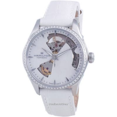 Hamilton Jazzmaster Open Heart Leer Automatisch H32205890 Dameshorloge wit