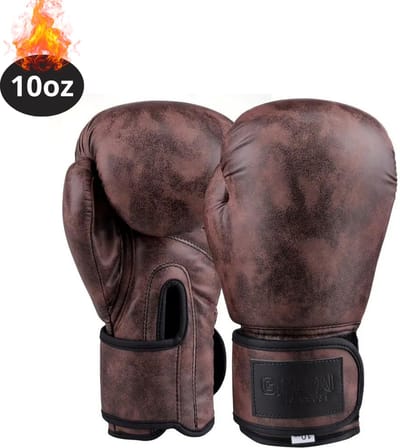 Nivard Bokshandschoenen - Kickboks Handschoenen - Boxing Gloves Set - Vintage - Vecht Handschoenen - Heren - Dames - Koffie - 10 oz