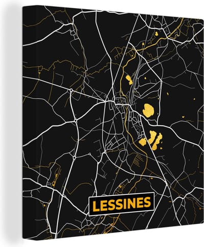Canvas Schilderij Kaart - Lessines - Goud - Stadskaart - Plattegrond - 20x20 cm - Wanddecoratie