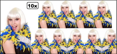 10x Luxe Boa blauw/geel 180 cm. 75 gram - Thema party carnaval optocht gala festival