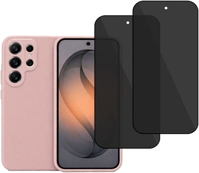 Technow hoesje + 2x Privé Screenprotector geschikt voor Samsung Galaxy S26 Ultra – Privacy Tempered Glass - Back Case - Cover - Roze