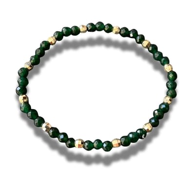 Armband - natuursteen - smaragd - gefaceteerd - 4 mm - 18,5 cm - goudkleurige elementen