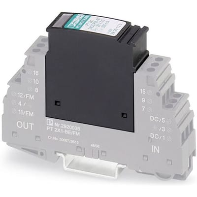 Phoenix Contact 2920120 PT 2X1-24DC/FM-ST Insteekbare overspanningsafleider Set van 10 stuks Overspanningsbeveiliging voor: Verdeelkast 10 kA 10...