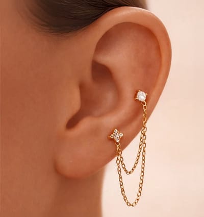 Dubbele Ketting Oorbellen met Kristallen | Stainless Steel