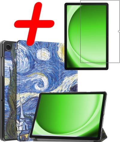 Hoesje Geschikt voor Samsung Galaxy Tab A11 / A9 - Met Screenprotector - Trifold Bookcase - Hard Cover - Hardcover Book Case - Tablet Hoes - Sterrenhemel