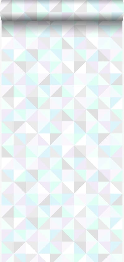 Origin Wallcoverings behang driehoekjes pastel paars, mintgroen, glanzend zilvergrijs en pastelblauw - 53 cm x 10.05 m - 337205