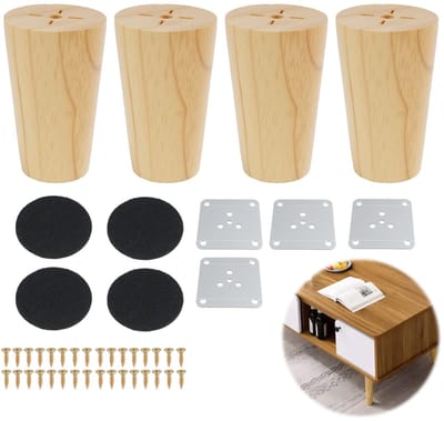 4 stuks meubelpoten, 8 cm, massief eikenhout, conische vervangende poten voor bank, stoel, met montageplaten en schroeven, elegant en duurzaam design voor thuis en kantoor