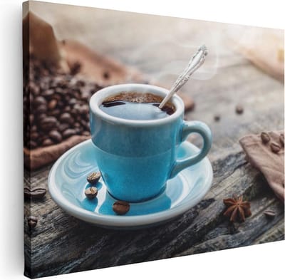 Artaza Canvas Schilderij Koffie - 80x60 cm - Wanddecoratie Keuken - Muurdecoratie Stilleven - Schilderijen Op Canvas