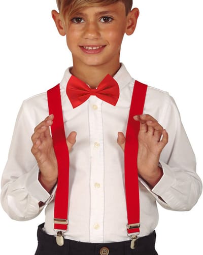 Fiestas Guirca Verkleed bretels en strikje voor kinderen - rood - jongens/meisjes - carnaval