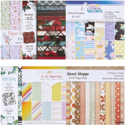 Papier Scrapbooking, 72 Feuilles, 152 mm Ensemble de Papiers Spéciaux à Motifs Mixtes pour Machine de Découpe et d'Estampage, Couleur Vibrante, pour Décorations,