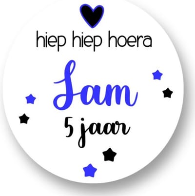 20x Hiep Hiep Hoera stickers met naam - Verjaardag stickers - Jongens - Sterren - Gepersonaliseerd - Sluitstickers - Kinderfeest Traktatie - Uitdelen - Uitdeeltraktatie - Wensetiket - Rond - 40mm - Glossy sticker