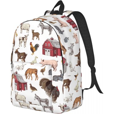 Country Boerendieren Boerderij Dorp Huisdier Rugzak voor Jongen Meisje Kinderen Student Schooltas Boekentas Gans Varken Dagrugzak Tas Cadeau Small 40x30x14cm white