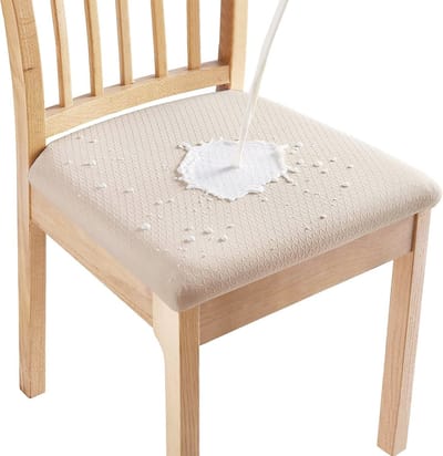 Waterdichte stoelhoezen voor eetkamerstoelen - Set van 6, Jacquard, Wasbaar, Stretch, Beige