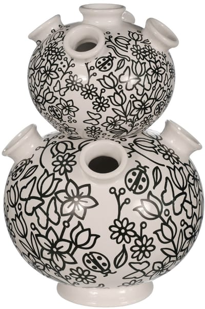 Daan Kromhout Design - vaas - tulpenvaas - 2 delig - wit - zwart - hoogte 26 cm - Ø 18 cm - aardewerk