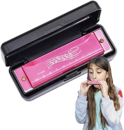 Mondharmonica - Muziek instrument - Muziek leren - Veilig materiaal - 12 cm - Roze