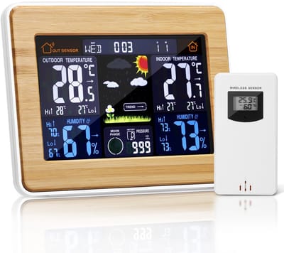 Ynkkvre - weerstation - draadloos weerstation met buitensensor - tijd datum temperatuur luchtvochtigheid barometer alarm maanfasen - multifunctionele thermometer