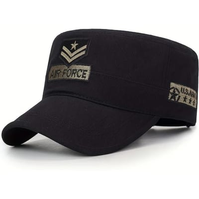 Casquettes de Baseball plates unisexes avec Broderie Flèche Force Aérienne Printemps Automne Chapeaux de Marin Hommes Chapeaux Plats de Capitaine Militaires black