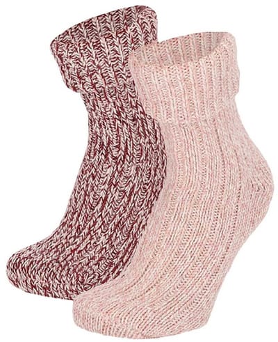 Apollo - 4-Pack - Wollen Huissokken - Zachte Wolmix - 2-Pack - Dames - roze / rood - 35-38 - 124357001