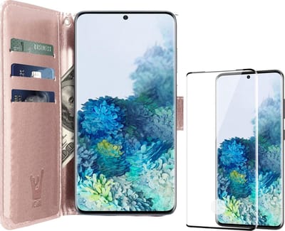 Hoesje geschikt voor Samsung Galaxy S20 Plus - Screen Protector FullGuard - Book Case Kunstleer Pasjeshouder Rosegoud & Screenprotector