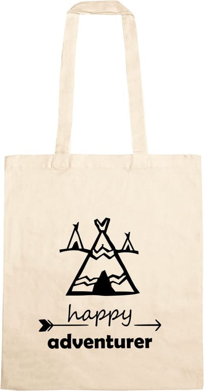 Katoenen Tas Met Happy Adventurer - Tas Voor De Avonturier - Tas Van Katoen - Tas Met Opdruk - Schoudertas
