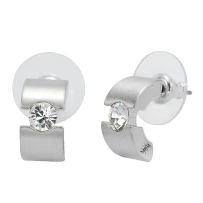 Behave - Oorknoppen mat zilverkleur met Swarovski steen - Eenvoudige elegantie