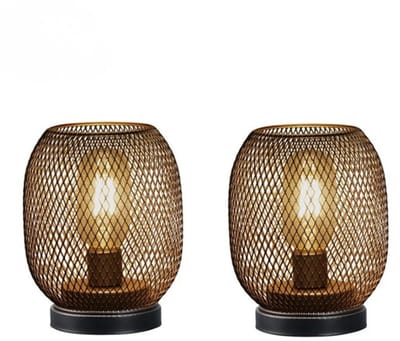 Stervia Kooi Lampen - Set van 2 - Kooilamp Tafel - Industrieel - Batterij Aangedreven - Draadloos - Zwart - 15 x 17 cm