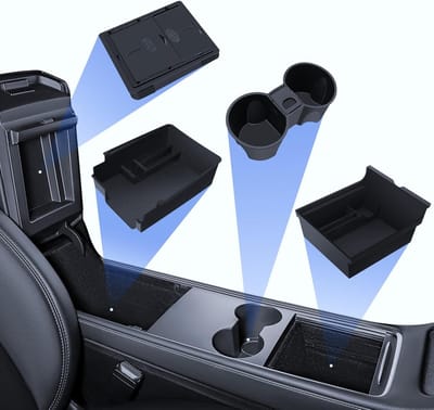 Famanu – St Accessoires voor Tesla 2021-2024 en 2021-2023, Middenconsole Organizer, Armsteun Opbergdoos, Verborgen Opbergdoos en Bekerhouder Tesla Accessoires