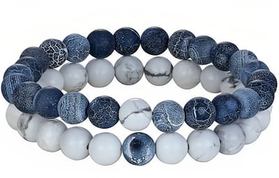 Kralen Armband - Wit / Blauw - Natuursteen - Armbanden Heren Dames - Kralenarmband - Papa Cadeau Voor Mannen - Vaderdag