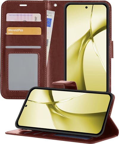 Hoesje - Met Pasjeshouder - Geschikt voor OnePlus Nord CE4 - Luxe Bookcase Portemonee - Flip Case - Kunstleer Book Case - Flipcase - Book Cover - Walletcase - Portemonneehoes - Telefoonhoesjes - Bruin
