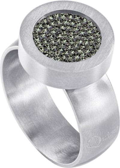 Quiges RVS Schroefsysteem Ring Zilverkleurig Mat 17mm met Verwisselbare Zirkonia Olijfgroen 12mm Mini Munt