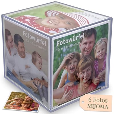 Dailygoods- Fotokubus 9x9 cm - Transparante Acryl - Fotolijst voor 6 Foto's - Decoratie voor Bruiloft/Jubileum - Eenvoudig te Vervangen Foto's