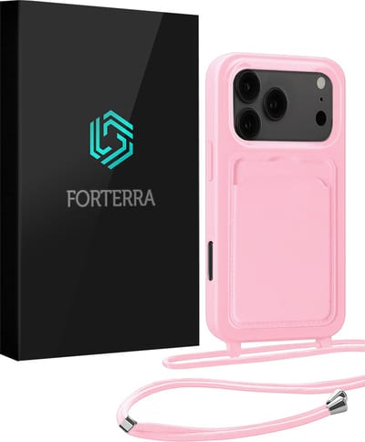 Hoesje Geschikt voor iPhone 17 Pro Pashouder Case Siliconen Hoes Met Koord - Hoes Geschikt voor iPhone 17 Pro Met Telefoonkoord Hoesje Back Cover Met Pasjeshouder - Lichtroze