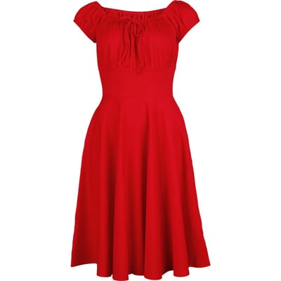 Voodoo Vixen - Rockabilly Midi-jurk - Gathered Neckline Flare Dress - XS tot M - voor Vrouwen - rood
