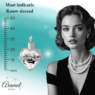 Aramat Jewels | Gedenkhangers | Hart Crematiehanger met Zirkonia – 316L Staal Zilverkleurig Gedenksieraad | | | |20mm | Staal | Volwassenen | Verkleurd niet