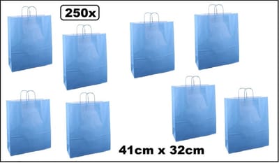 250x Koordtas Big licht blauw 41cm x 32cm - papier - goodiebag papieren draagtas tas koord festival kado themafeest party geschenken
