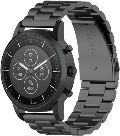 123watches kralen stalen schakel band - zwart - 18mm - Geschikt voor Garmin Vivoactive 4S / Venu 2S / Venu 3S / Vivomove 3s / Overige smartwatches met 18mm bandje