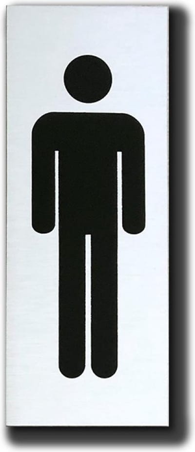 WC Toilet deurbordje Heren Man - Geborsteld Aluminium - 130 mm x 50 mm x 1 mm - Luxe toiletbordjes.