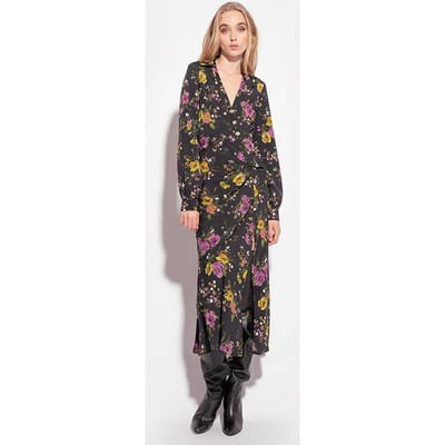 PINKO Abadeco Abito Crepe Fluido Sta Black/fuchsia/green Maat: 38 | Midi Jurken Outlet | Dames | Zwart