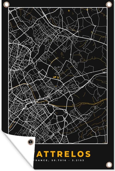 Muurdecoratie Frankrijk – Wattrelos – Stadskaart – Plattegrond – Kaart - 120x180 cm - Tuinposter - Tuindoek