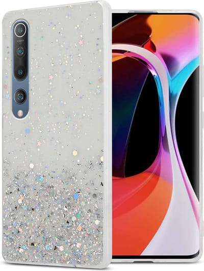Cadorabo Hoesje geschikt voor Xiaomi Mi 10 / Mi 10 PRO in Transparant met Glitter - Beschermhoes van flexibel TPU silicone met fonkelende glitters Case Cover Etui