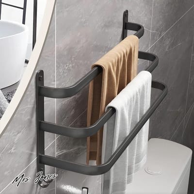 Mrs. Jones Handdoekhouder Zwart Aluminium Zonder Boren - Wandmontage Gastendoekhouder Badhanddoekhouder Met 2 Haken - Voor Badkamer Keuken Toilet 40 cm (3 lagen) .