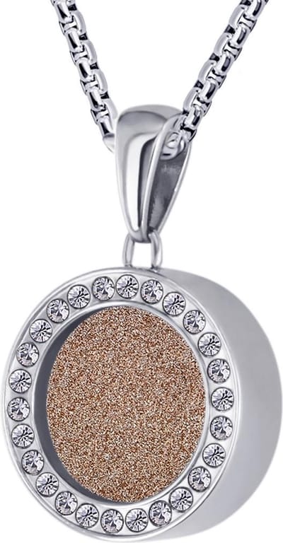 Quiges 12mm Mini Munt Hanger Zilverkleurig RVS met Champagne Glitter Munt en Anker Ketting 42-46cm